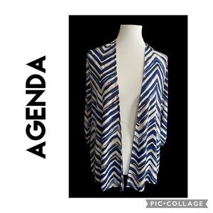Agenda Open Cardigan/Blouse Zig Zag Blue/Yellow/White Size Small